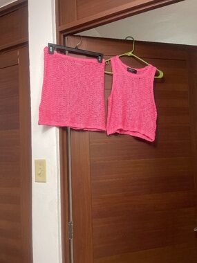 White Fox Skirt Crochet Pink Set